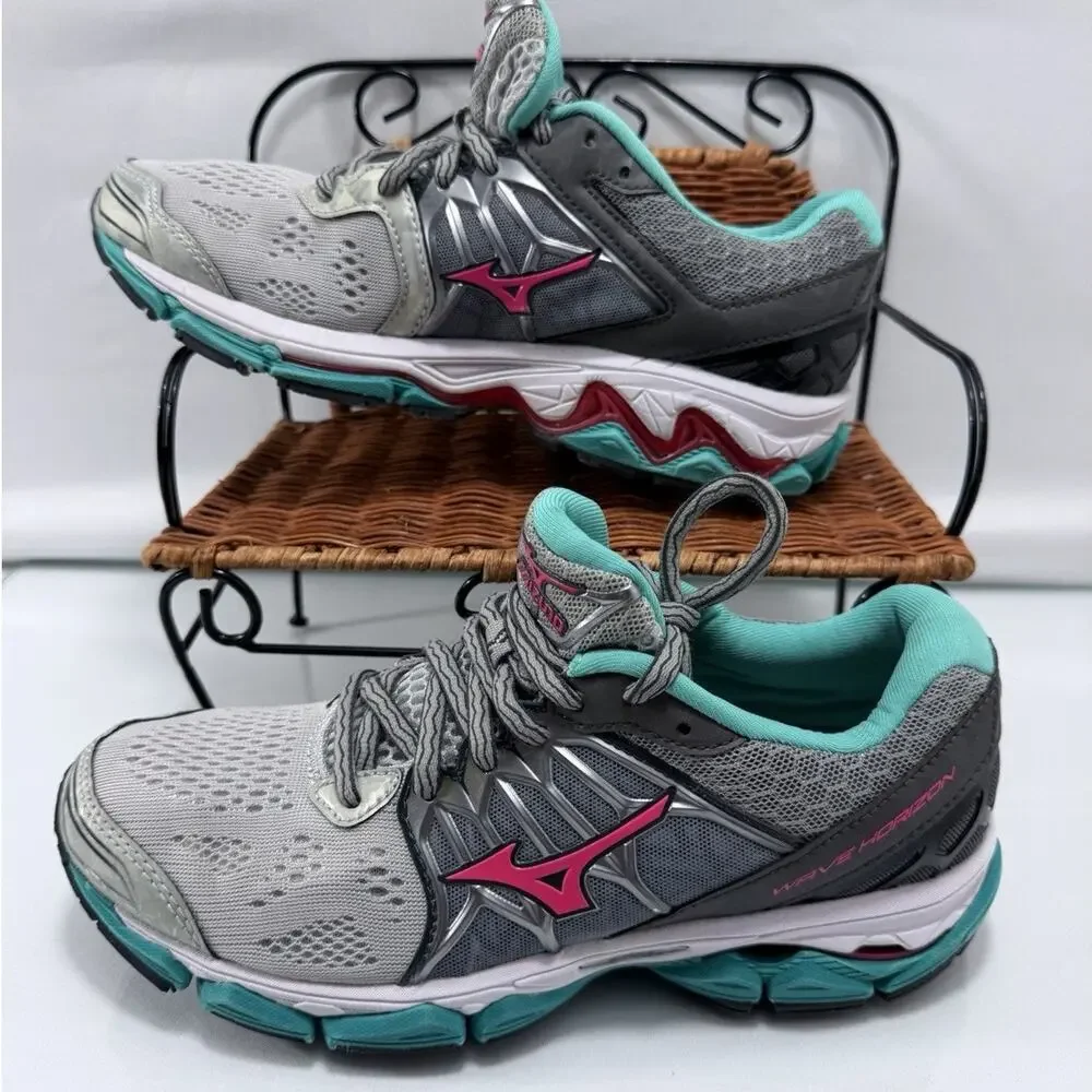 Mizuno Wave Horizon W’s Running Shoes Size 8 Silver Pink Turquoise J1GD172660